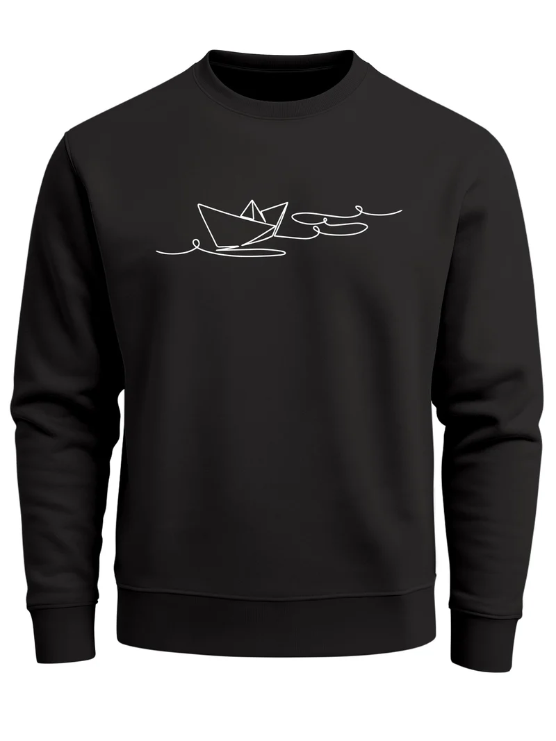 Sweatshirt Herren Boot Polygon Papier-Schiff Origami Aufdruck Print Rundhals-Pullover Fashion Streetwear