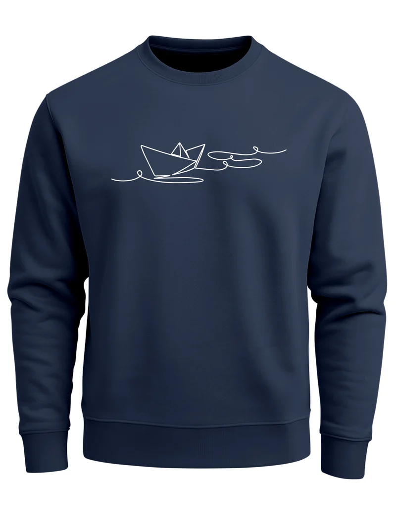 Sweatshirt Herren Boot Polygon Papier-Schiff Origami Aufdruck Print Rundhals-Pullover Fashion Streetwear
