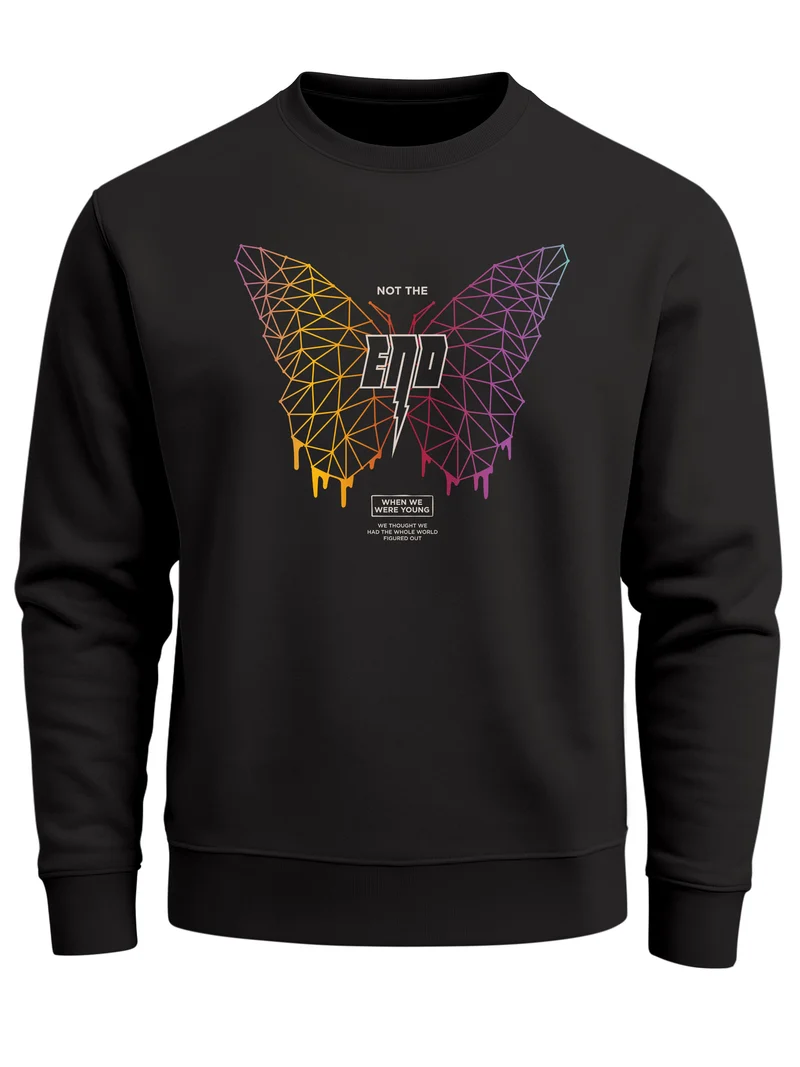 Sweatshirt Herren Schmetterling Geometric Design Butterlfy Spruch Not The End Pullover Fashion Streetwear