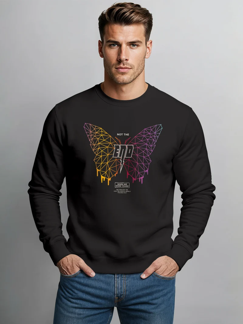 Sweatshirt Herren Schmetterling Geometric Design Butterlfy Spruch Not The End Pullover Fashion Streetwear