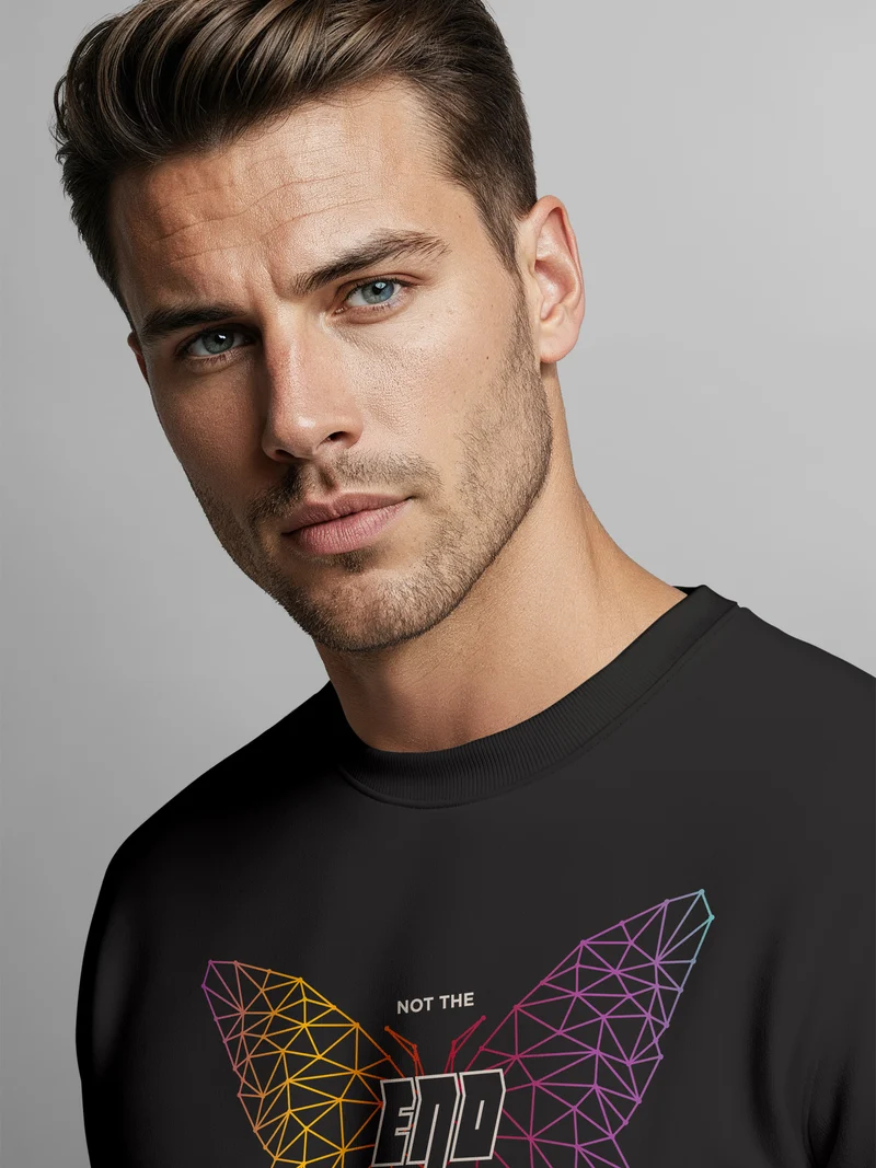 Sweatshirt Herren Schmetterling Geometric Design Butterlfy Spruch Not The End Pullover Fashion Streetwear