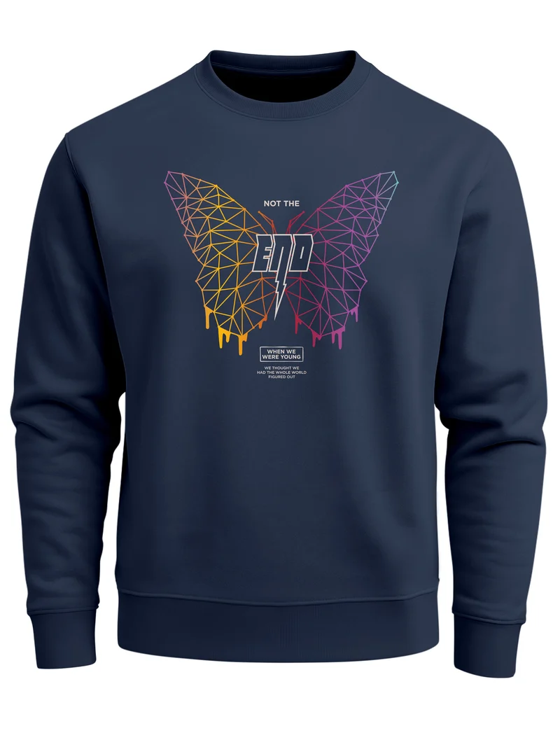 Sweatshirt Herren Schmetterling Geometric Design Butterlfy Spruch Not The End Pullover Fashion Streetwear