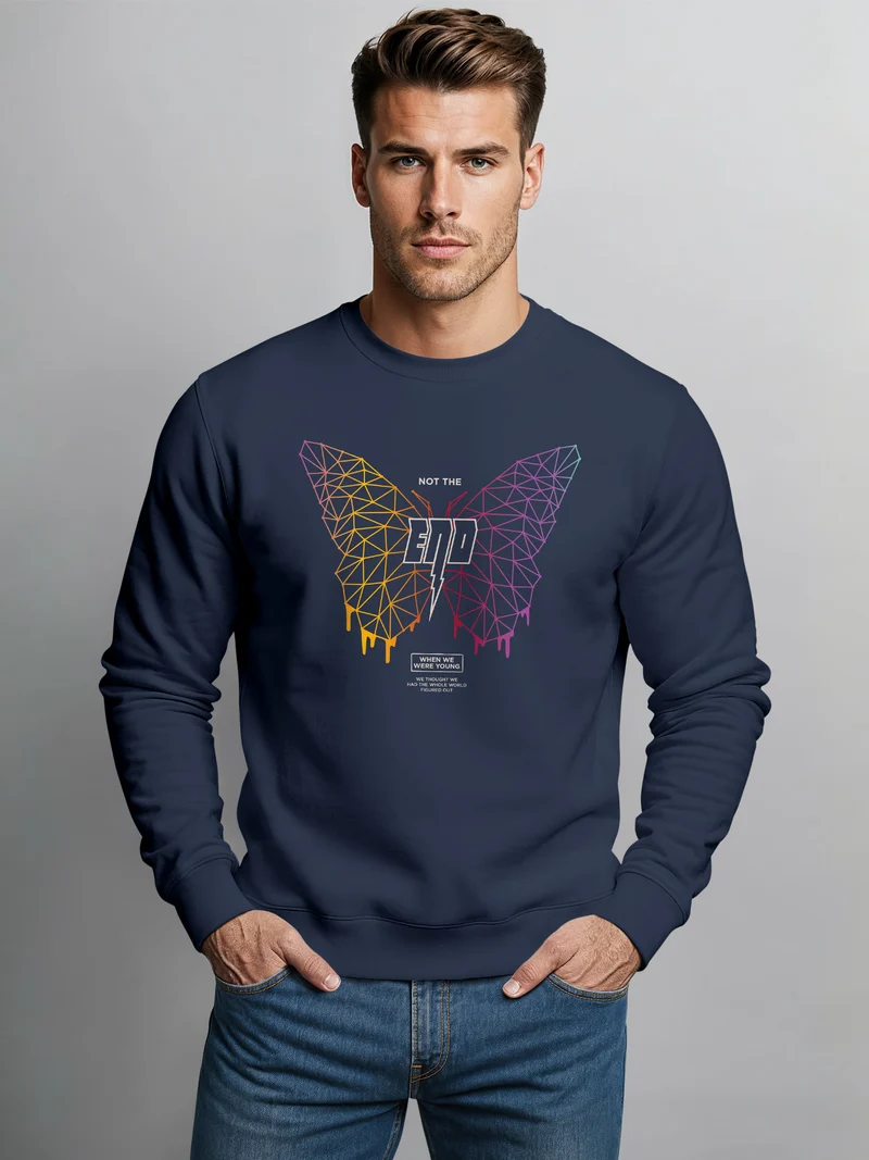 Sweatshirt Herren Schmetterling Geometric Design Butterlfy Spruch Not The End Pullover Fashion Streetwear