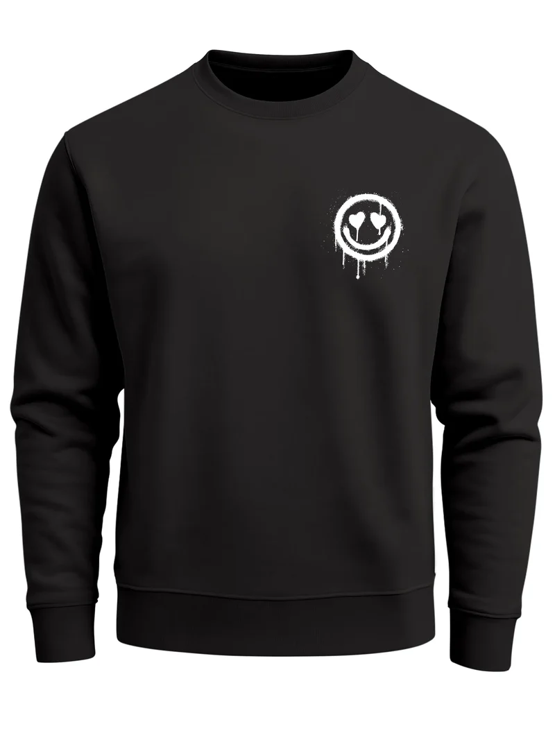 Sweatshirt Herren Motiv Drip Face Drippy Smile Herz-Augen Lächeln Graffiti Rundhals-Pullover Streetwear