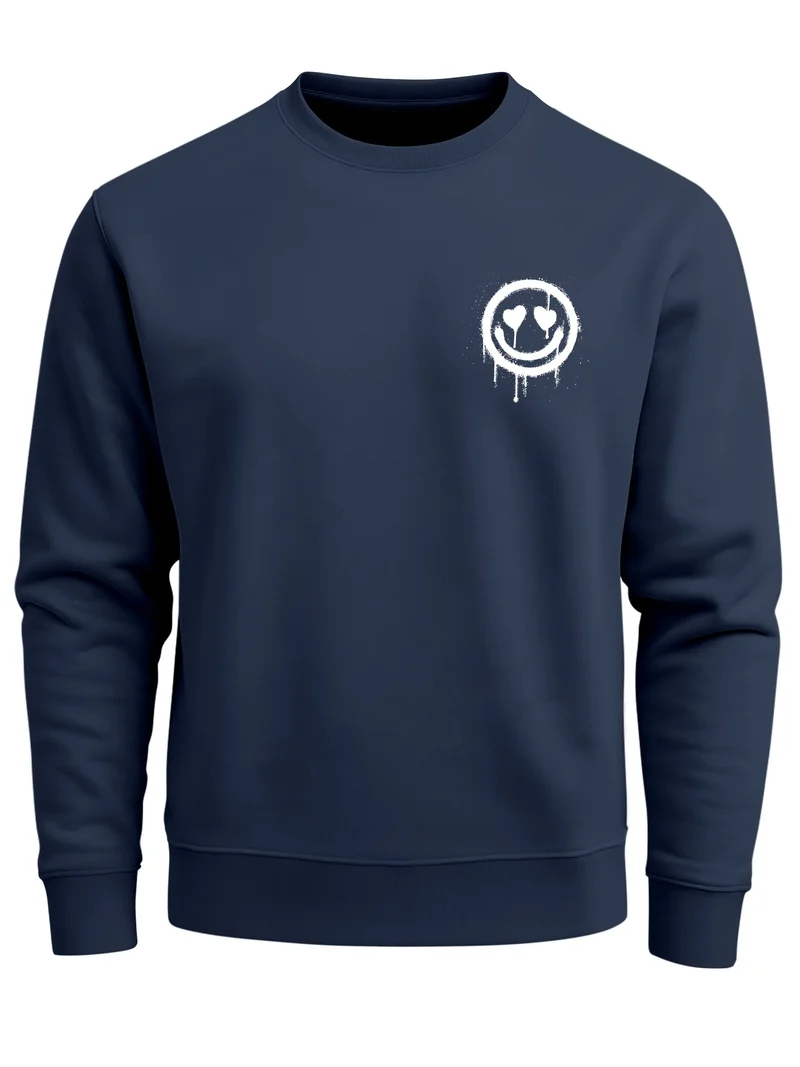 Sweatshirt Herren Motiv Drip Face Drippy Smile Herz-Augen Lächeln Graffiti Rundhals-Pullover Streetwear