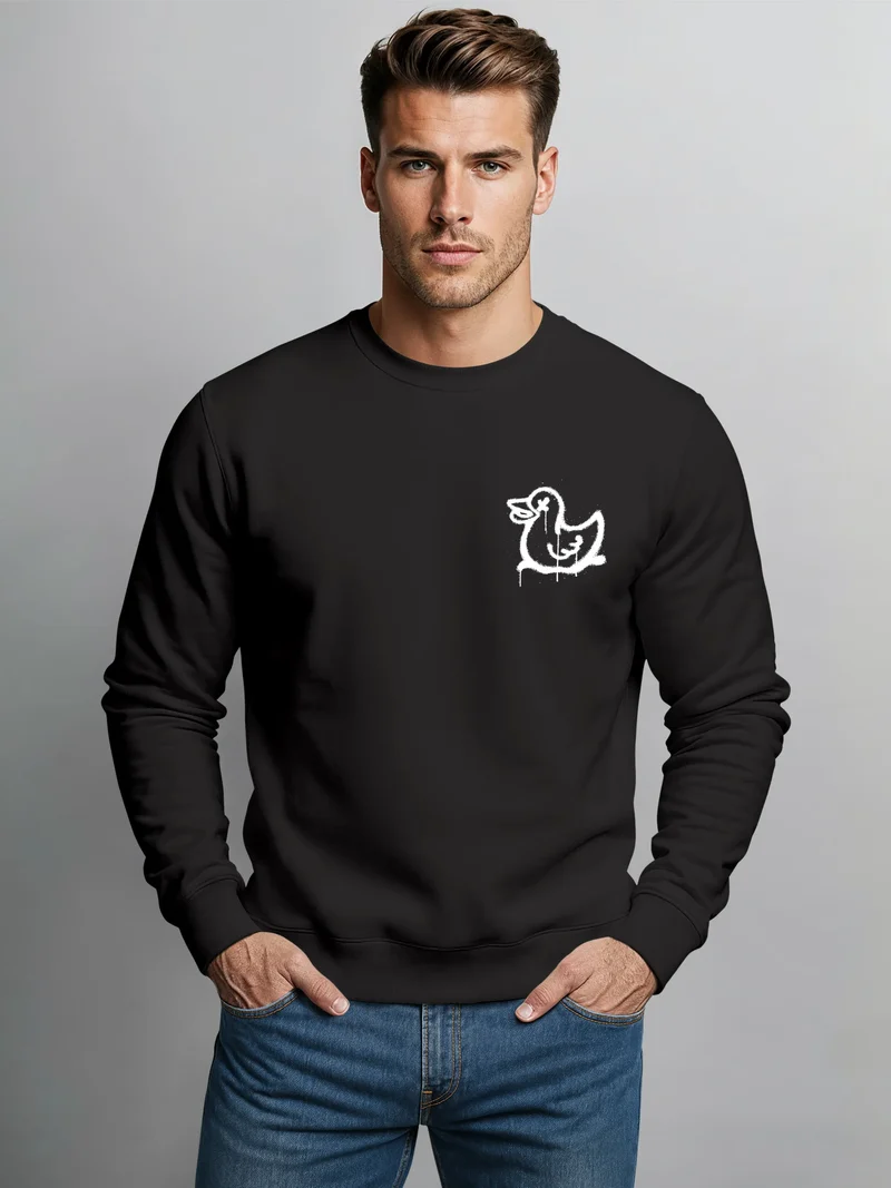 Sweatshirt Herren rint Aufdruck Motiv Ente Graffity Rundhals-Pullover Fashion Streetwear