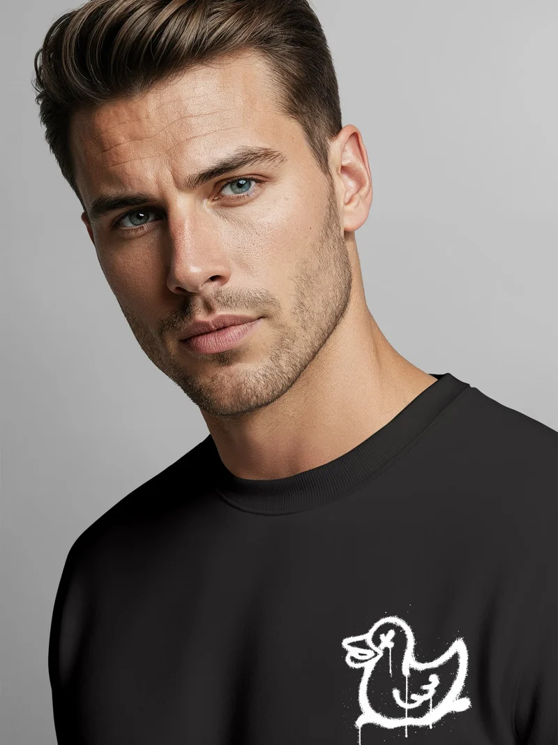 Sweatshirt Herren rint Aufdruck Motiv Ente Graffity Rundhals-Pullover Fashion Streetwear