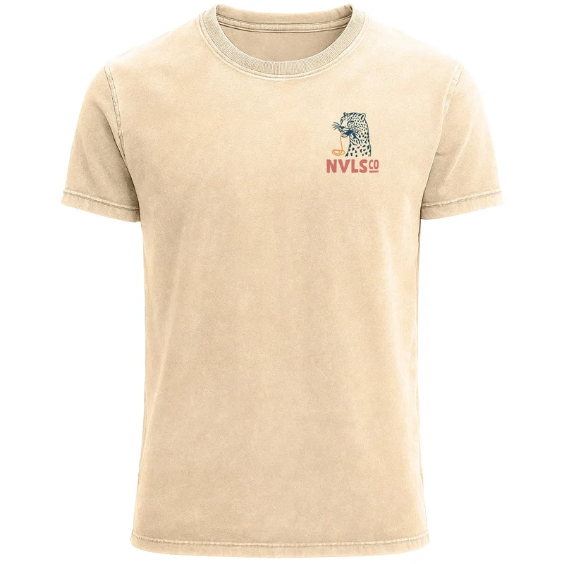 Herren Vintage T-Shirt Backprint Eat Pasta Run Fasta Leopard Grafikshirt Printshirt Aufdruck Used Look Fashion Männer