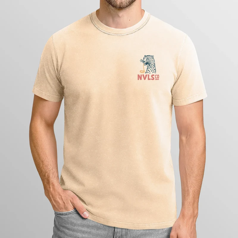 Herren Vintage T-Shirt Backprint Eat Pasta Run Fasta Leopard Grafikshirt Printshirt Aufdruck Used Look Fashion Männer