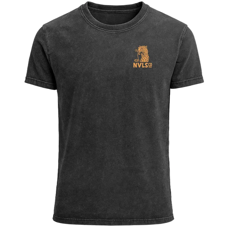 Herren Vintage T-Shirt Backprint Eat Pasta Run Fasta Leopard Grafikshirt Printshirt Aufdruck Used Look Fashion Männer