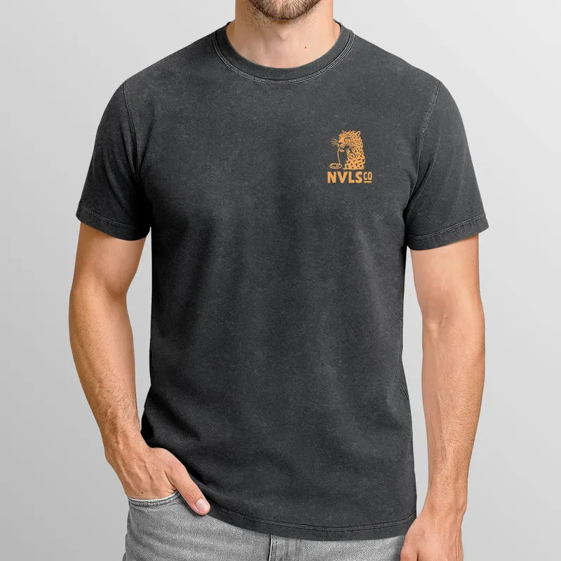 Herren Vintage T-Shirt Backprint Eat Pasta Run Fasta Leopard Grafikshirt Printshirt Aufdruck Used Look Fashion Männer