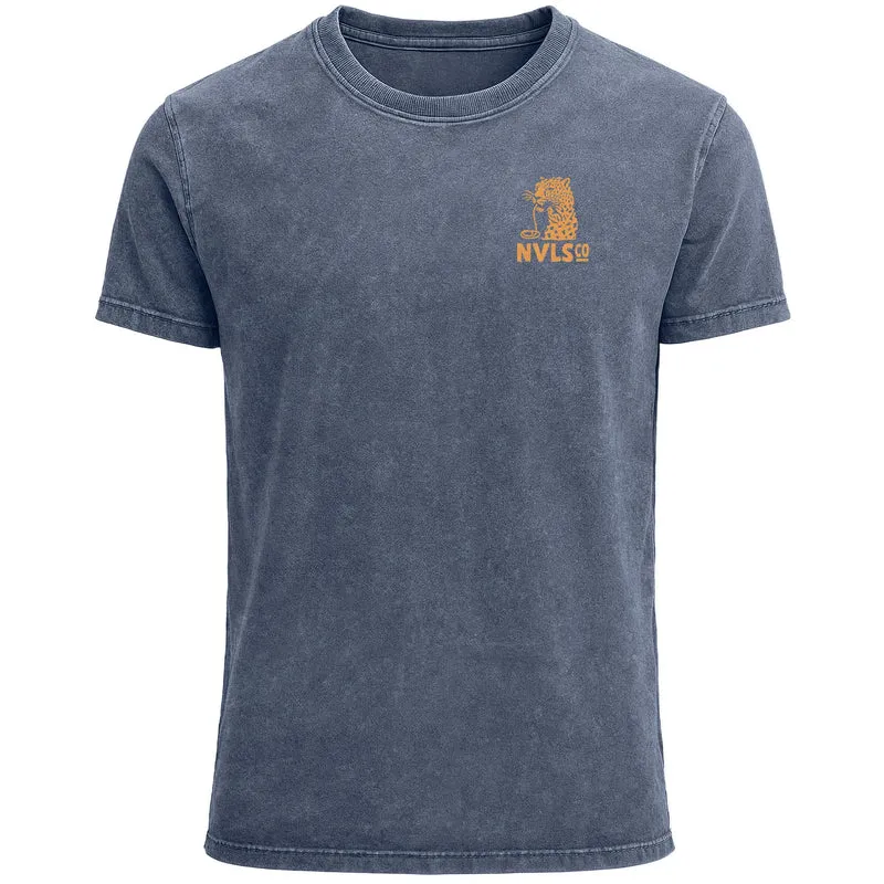 Herren Vintage T-Shirt Backprint Eat Pasta Run Fasta Leopard Grafikshirt Printshirt Aufdruck Used Look Fashion Männer