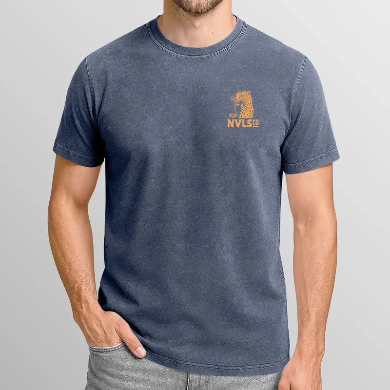 Herren Vintage T-Shirt Backprint Eat Pasta Run Fasta Leopard Grafikshirt Printshirt Aufdruck Used Look Fashion Männer