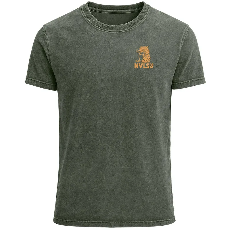 Herren Vintage T-Shirt Backprint Eat Pasta Run Fasta Leopard Grafikshirt Printshirt Aufdruck Used Look Fashion Männer
