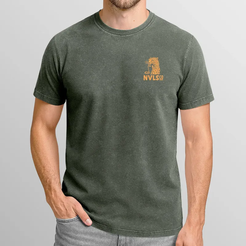Herren Vintage T-Shirt Backprint Eat Pasta Run Fasta Leopard Grafikshirt Printshirt Aufdruck Used Look Fashion Männer