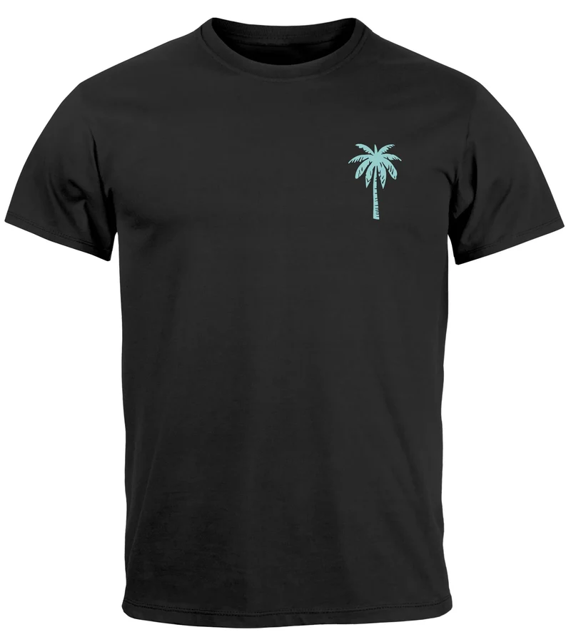 Herren T-Shirt Palmen Print – Sommer Shirt mit Brustlogo – Kurzarm Rundhals aus Baumwolle – Casual Streetwear Style