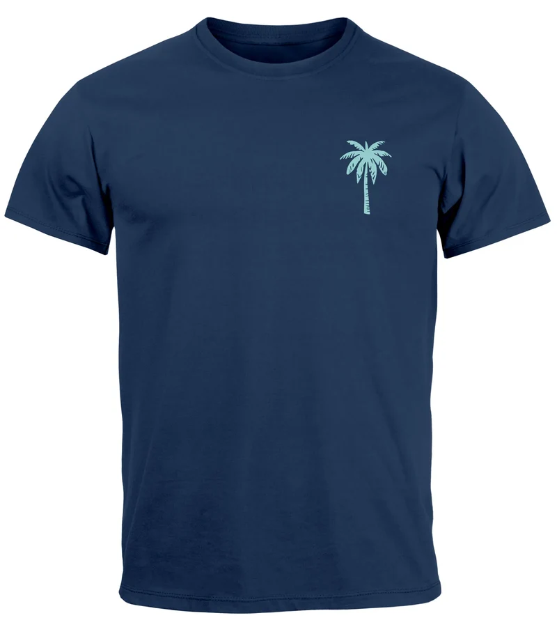 Herren T-Shirt Palmen Print – Sommer Shirt mit Brustlogo – Kurzarm Rundhals aus Baumwolle – Casual Streetwear Style