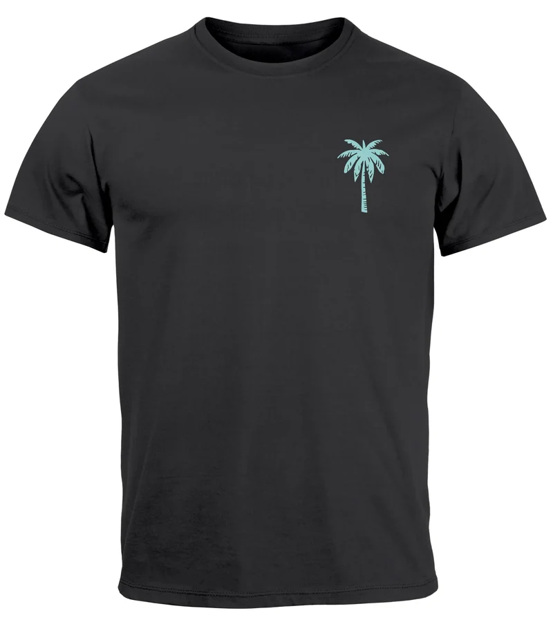 Herren T-Shirt Palmen Print – Sommer Shirt mit Brustlogo – Kurzarm Rundhals aus Baumwolle – Casual Streetwear Style