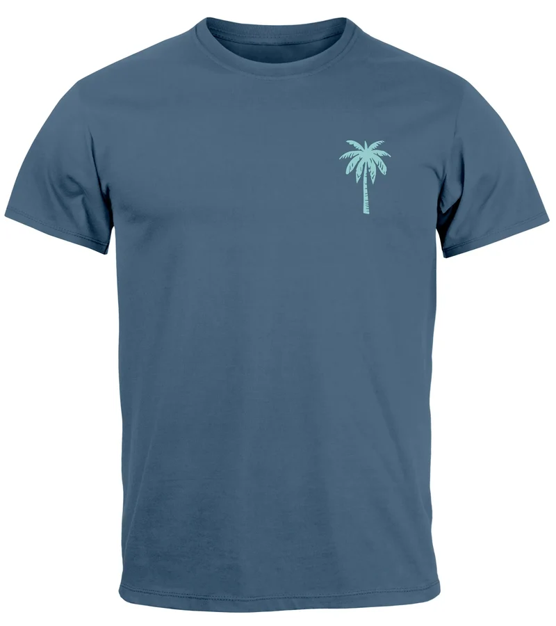 Herren T-Shirt Palmen Print – Sommer Shirt mit Brustlogo – Kurzarm Rundhals aus Baumwolle – Casual Streetwear Style