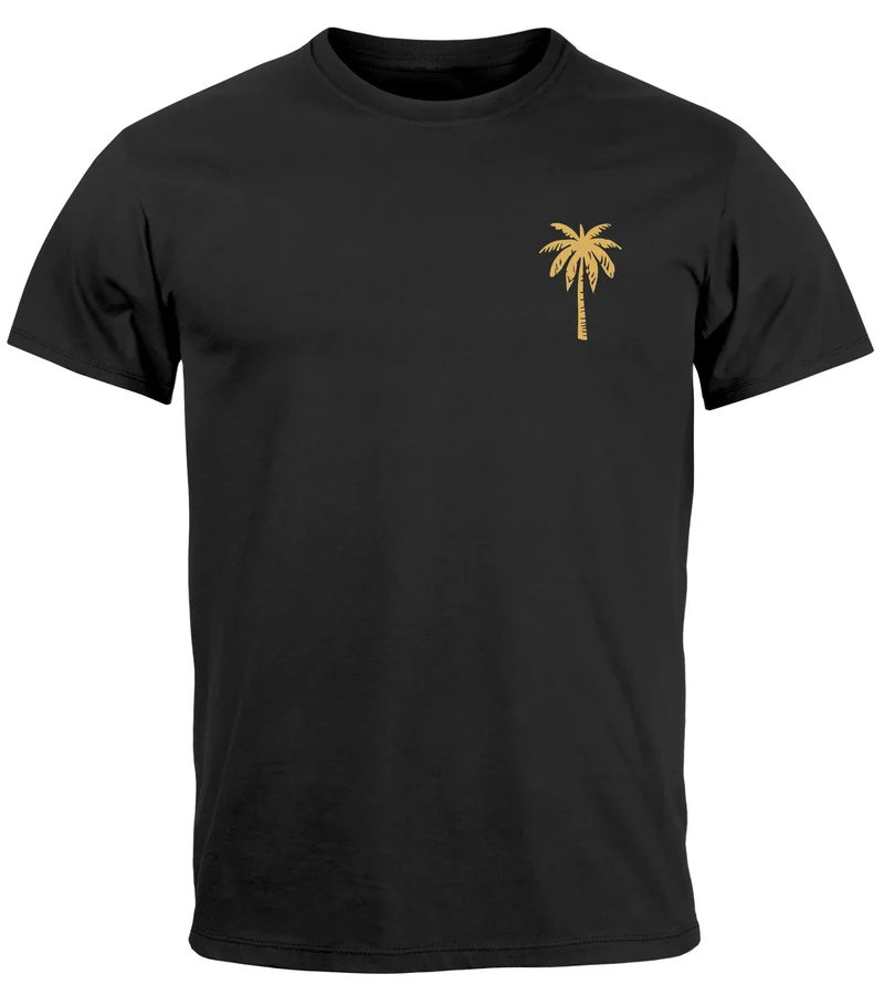 Herren T-Shirt Palmen Print – Sommer Shirt mit Brustlogo – Kurzarm Rundhals aus Baumwolle – Casual Streetwear Style