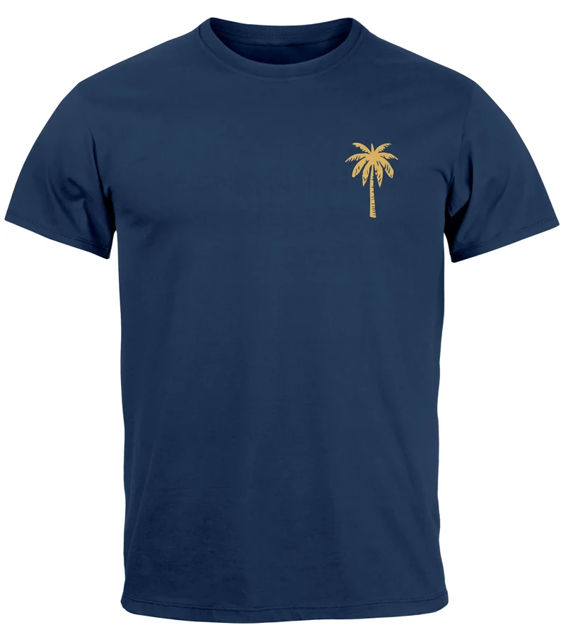 Herren T-Shirt Palmen Print – Sommer Shirt mit Brustlogo – Kurzarm Rundhals aus Baumwolle – Casual Streetwear Style