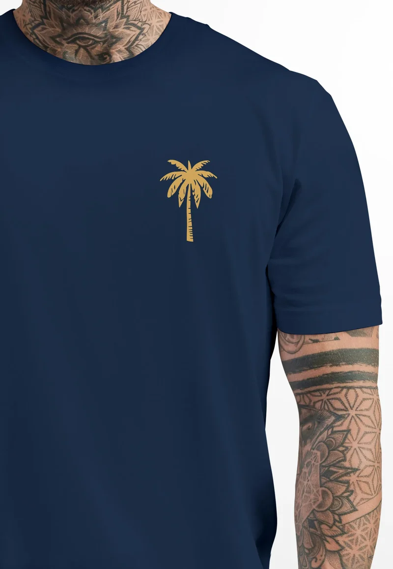 Herren T-Shirt Palmen Print – Sommer Shirt mit Brustlogo – Kurzarm Rundhals aus Baumwolle – Casual Streetwear Style
