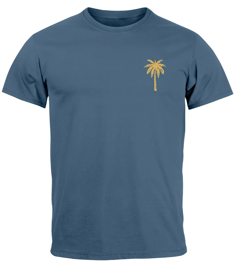 Herren T-Shirt Palmen Print – Sommer Shirt mit Brustlogo – Kurzarm Rundhals aus Baumwolle – Casual Streetwear Style