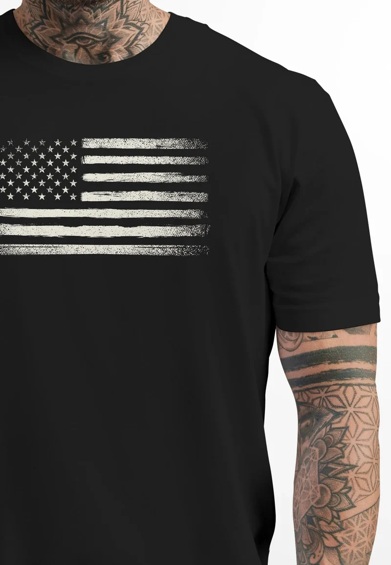 Herren T-Shirt USA Flagge Print Retro Style Männer Fashion Streetstyle