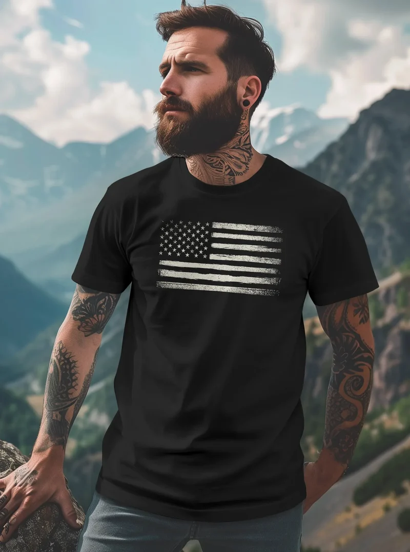 Herren T-Shirt USA Flagge Print Retro Style Männer Fashion Streetstyle