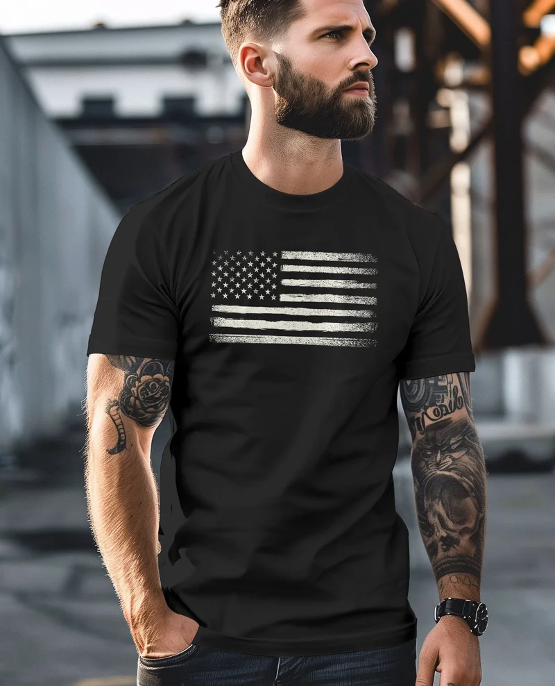 Herren T-Shirt USA Flagge Print Retro Style Männer Fashion Streetstyle