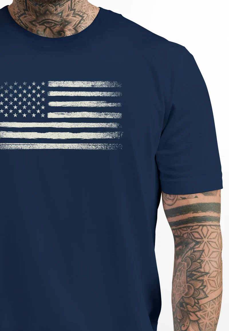 Herren T-Shirt USA Flagge Print Retro Style Männer Fashion Streetstyle