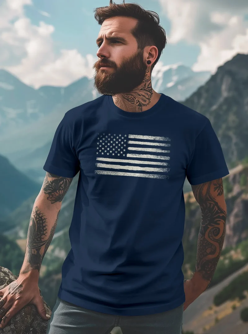 Herren T-Shirt USA Flagge Print Retro Style Männer Fashion Streetstyle