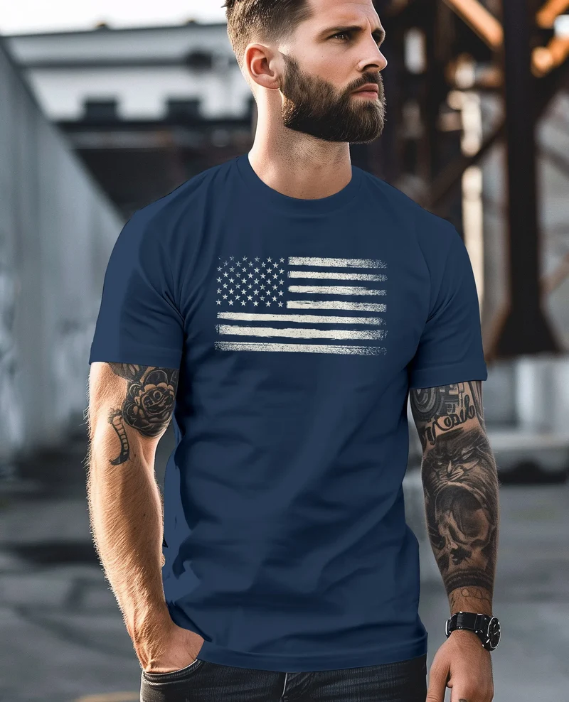 Herren T-Shirt USA Flagge Print Retro Style Männer Fashion Streetstyle