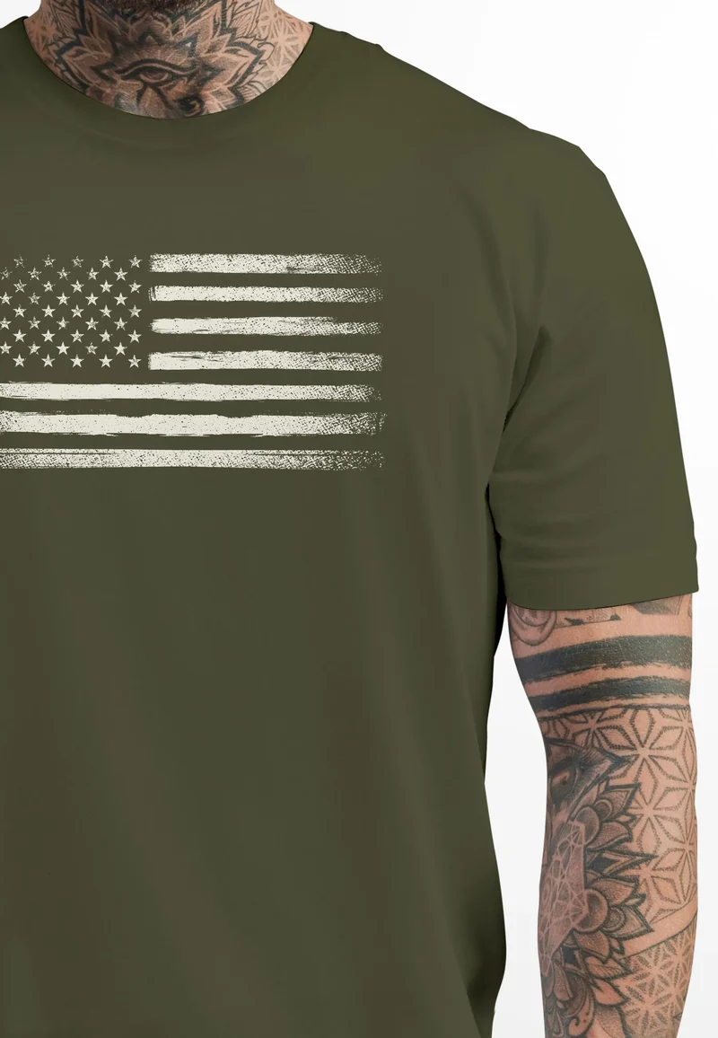 Herren T-Shirt USA Flagge Print Retro Style Männer Fashion Streetstyle