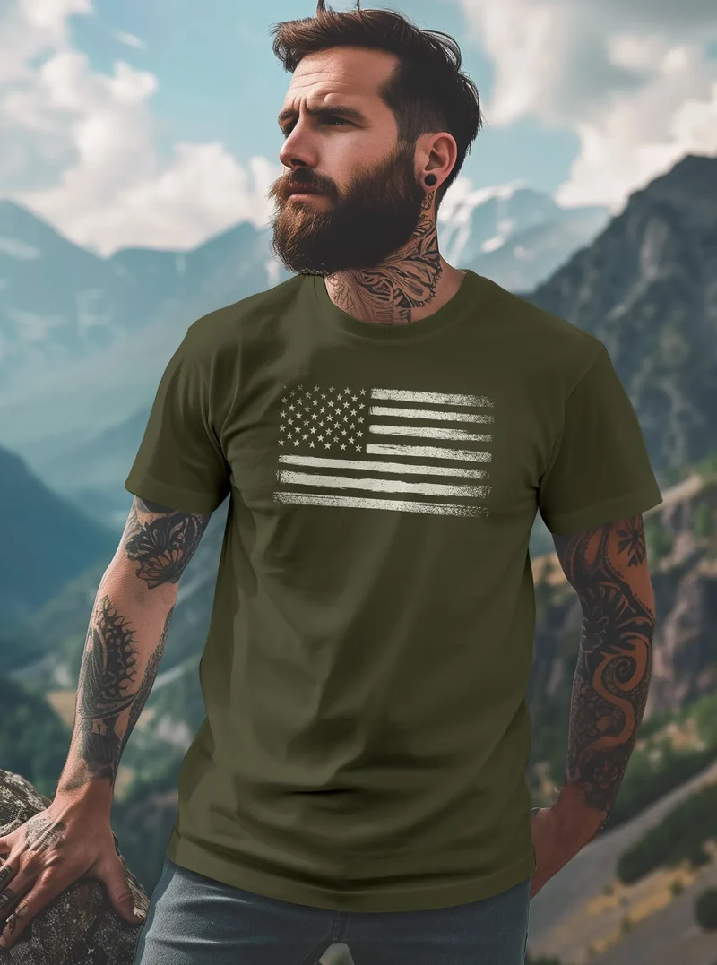 Herren T-Shirt USA Flagge Print Retro Style Männer Fashion Streetstyle