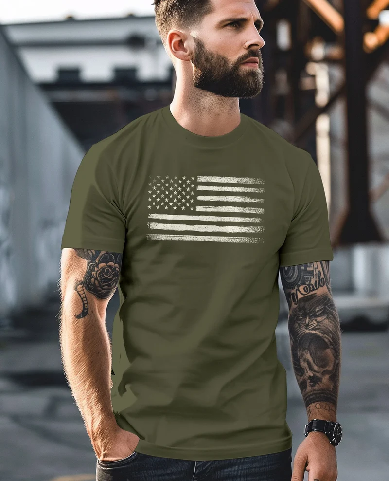 Herren T-Shirt USA Flagge Print Retro Style Männer Fashion Streetstyle