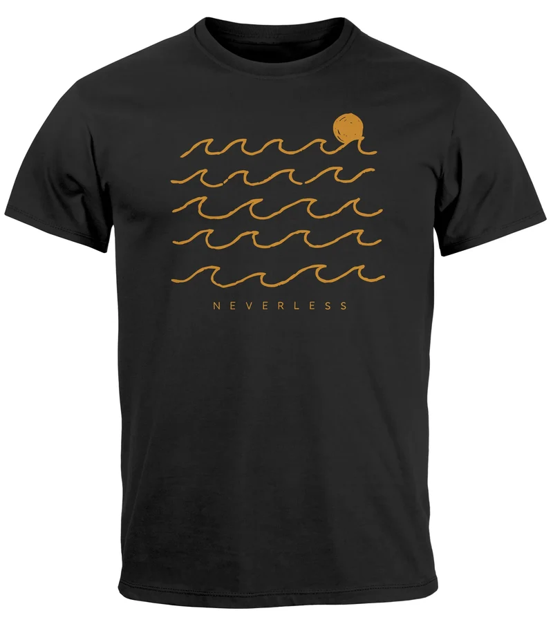 Herren T-Shirt Frontprint Wellen Sonne Meer Aufdruck Printshirt Sommer Fashion Streetstyle