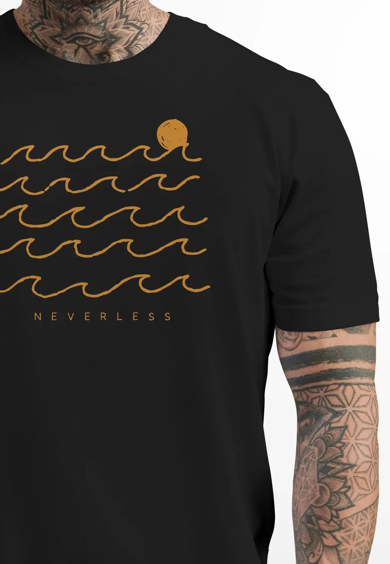 Herren T-Shirt Frontprint Wellen Sonne Meer Aufdruck Printshirt Sommer Fashion Streetstyle