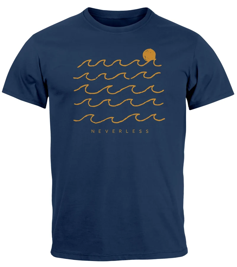 Herren T-Shirt Frontprint Wellen Sonne Meer Aufdruck Printshirt Sommer Fashion Streetstyle