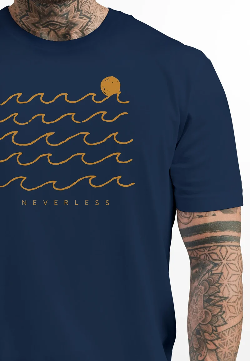 Herren T-Shirt Frontprint Wellen Sonne Meer Aufdruck Printshirt Sommer Fashion Streetstyle