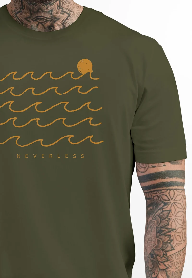 Herren T-Shirt Frontprint Wellen Sonne Meer Aufdruck Printshirt Sommer Fashion Streetstyle