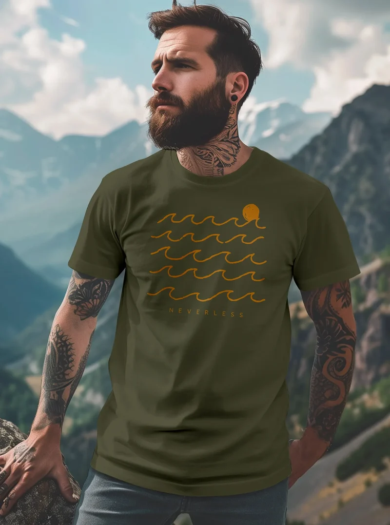 Herren T-Shirt Frontprint Wellen Sonne Meer Aufdruck Printshirt Sommer Fashion Streetstyle