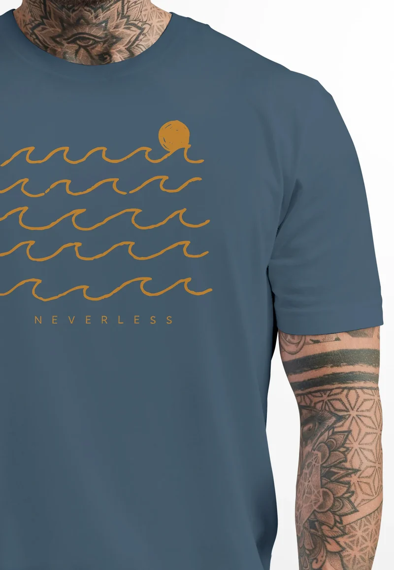 Herren T-Shirt Frontprint Wellen Sonne Meer Aufdruck Printshirt Sommer Fashion Streetstyle