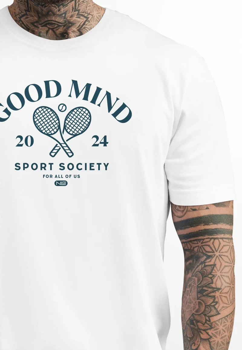 Herren T-Shirt Sport Tennis Grafik Good Mind Sport Society Retro Fashion Streetstyle