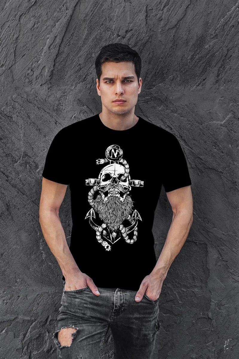 Herren T-Shirt Anker Skull Beard Totenkopf mit Bart Tau Seemann Fashion Streetstyle