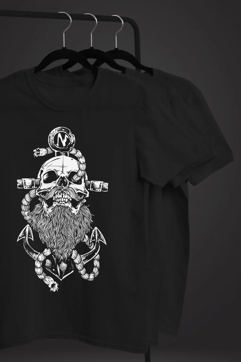Herren T-Shirt Anker Skull Beard Totenkopf mit Bart Tau Seemann Fashion Streetstyle