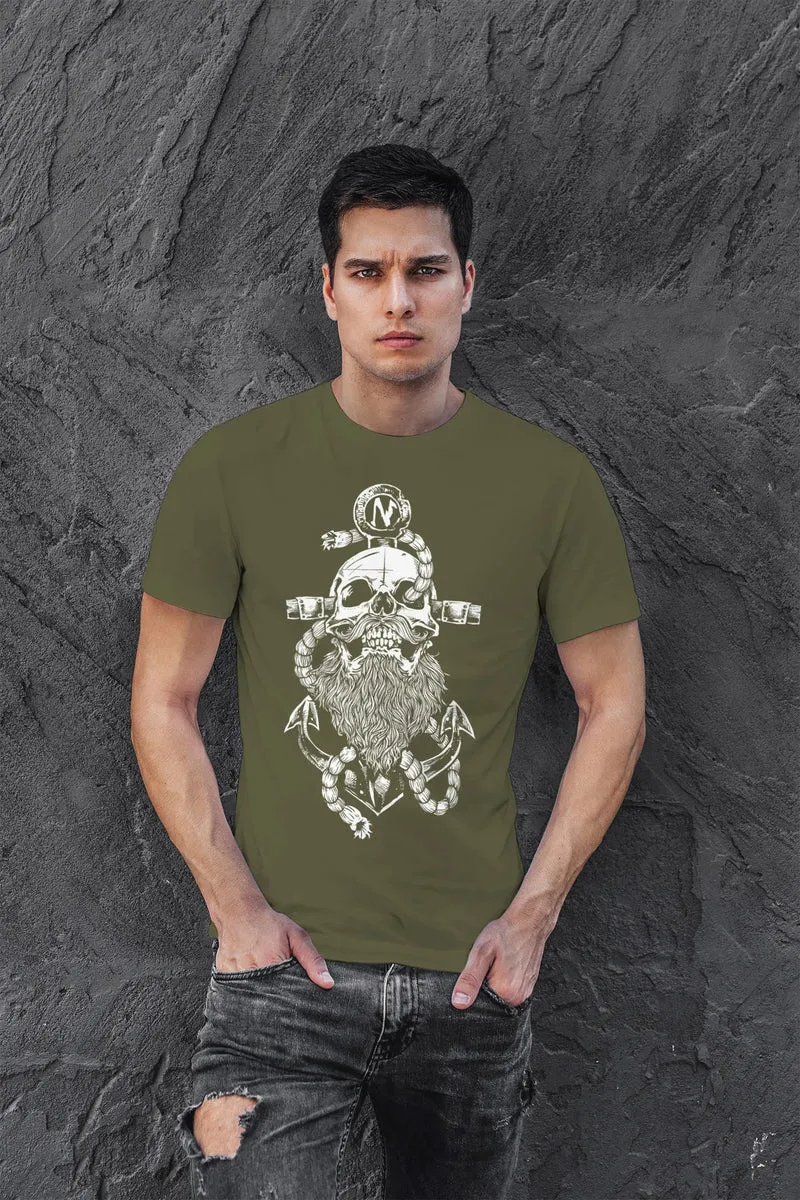 Herren T-Shirt Anker Skull Beard Totenkopf mit Bart Tau Seemann Fashion Streetstyle