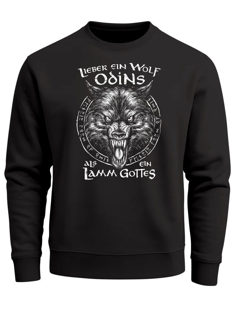 Sweatshirt Herren Spruch Lieber ein Wolf Odins als ein Lamm Gottes Wikinger nordische Mythologie Rundhals-Pullover
