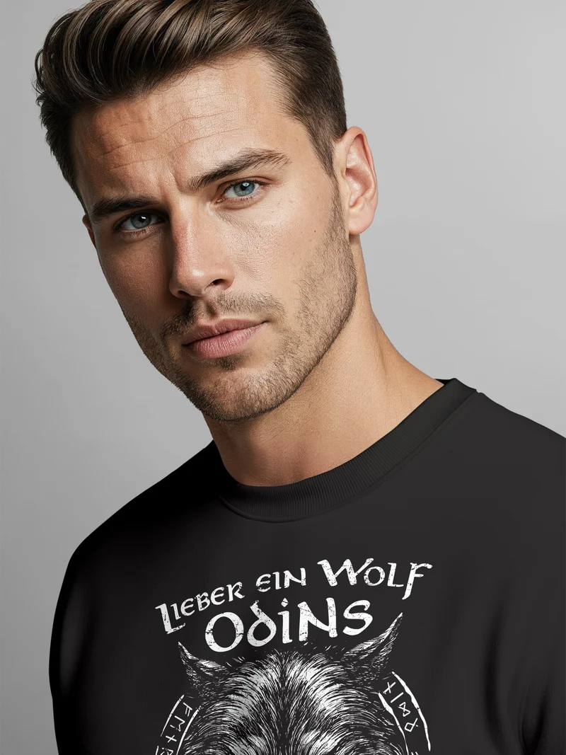 Sweatshirt Herren Spruch Lieber ein Wolf Odins als ein Lamm Gottes Wikinger nordische Mythologie Rundhals-Pullover