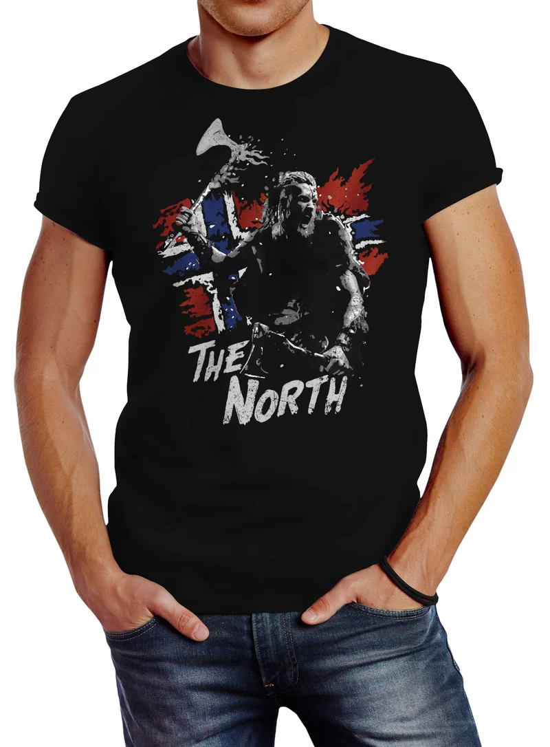 Herren T-Shirt The North Wikinger Berserker Norwegen Valhalla Odin Ragnar Fashion Streetstyle